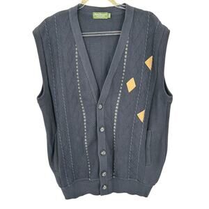 Norm Thompson Sweater Mens Large Navy Knit Vest V-Neck 100% Cotton‎ Grandpacore